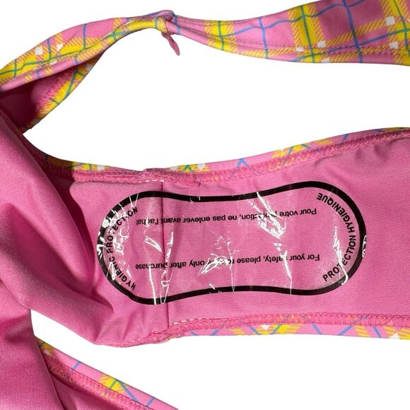 Kendall+Kylie Bikini Set of 2 Size L Pink Yellow Plaid NEW Resort Vacation - Picture 8 of 10